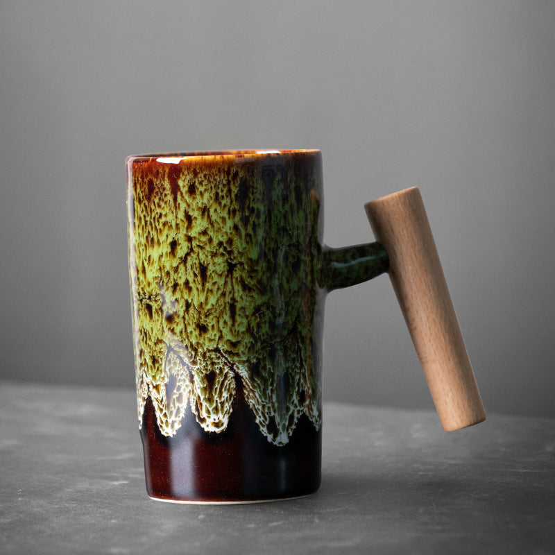 Retro Ceramic Mug Household Simple Creative Wooden Handle Japanese Rough Ceramic Couple Coffee Cup Tea Cup Drinking Mug