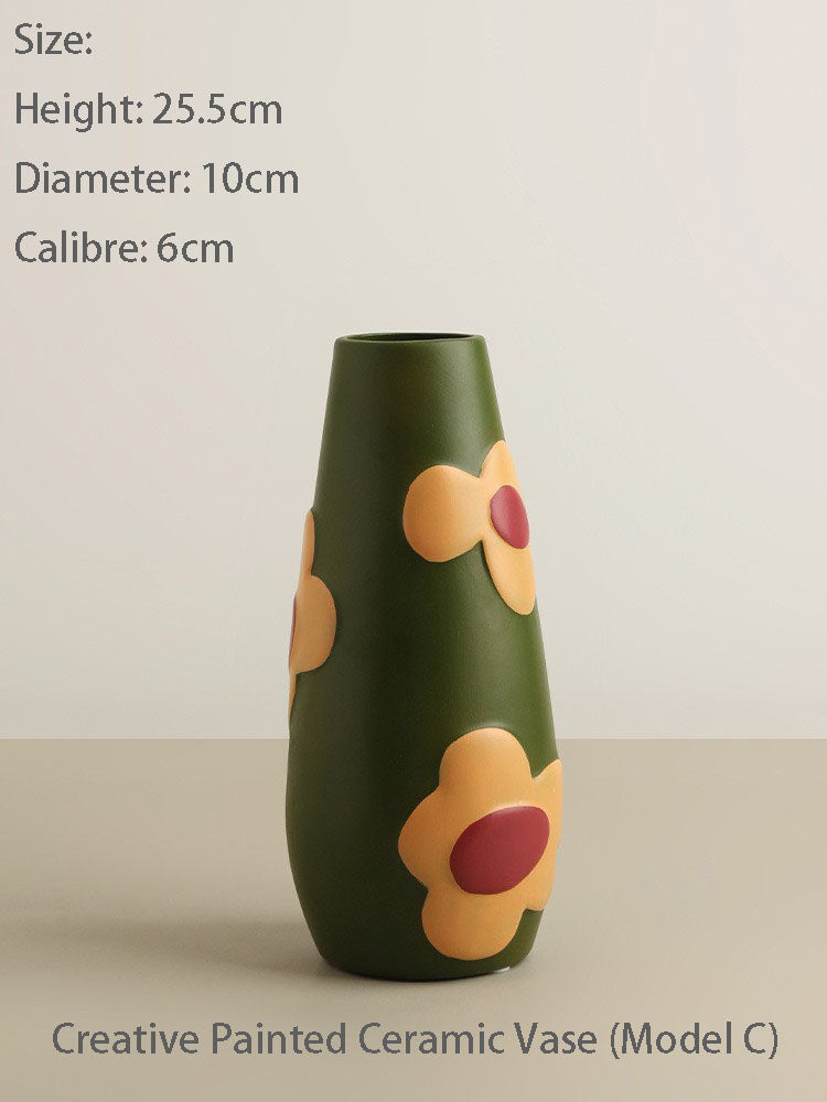 Scandinavian Morandi Painted Ceramic Vase Living Room Flower Arrangement Creative Home Accessories