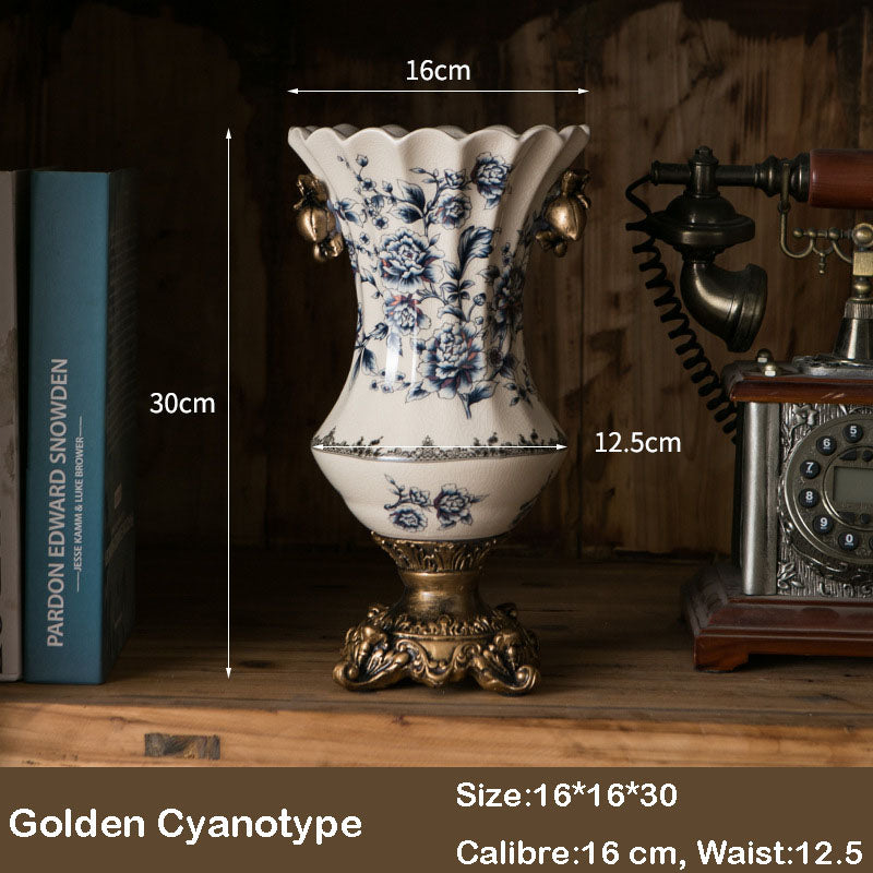American Ice Crack Ceramic Vase Hand Painted Classical Porcelain Crafts Desk Living Room Decorative Flowers Vases