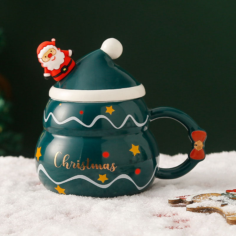 Creative Christmas Ceramic Mug with Lid and SpoonNew cross-border cartoon Father Christmas Mug Gift Mug Gift Set