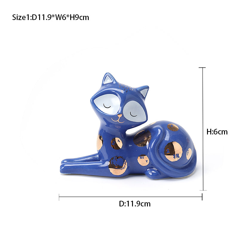 Home Decor Figurines  Ceramic  Small Cat Figurine Hand painted Ceramic cat figurine for Home Blue