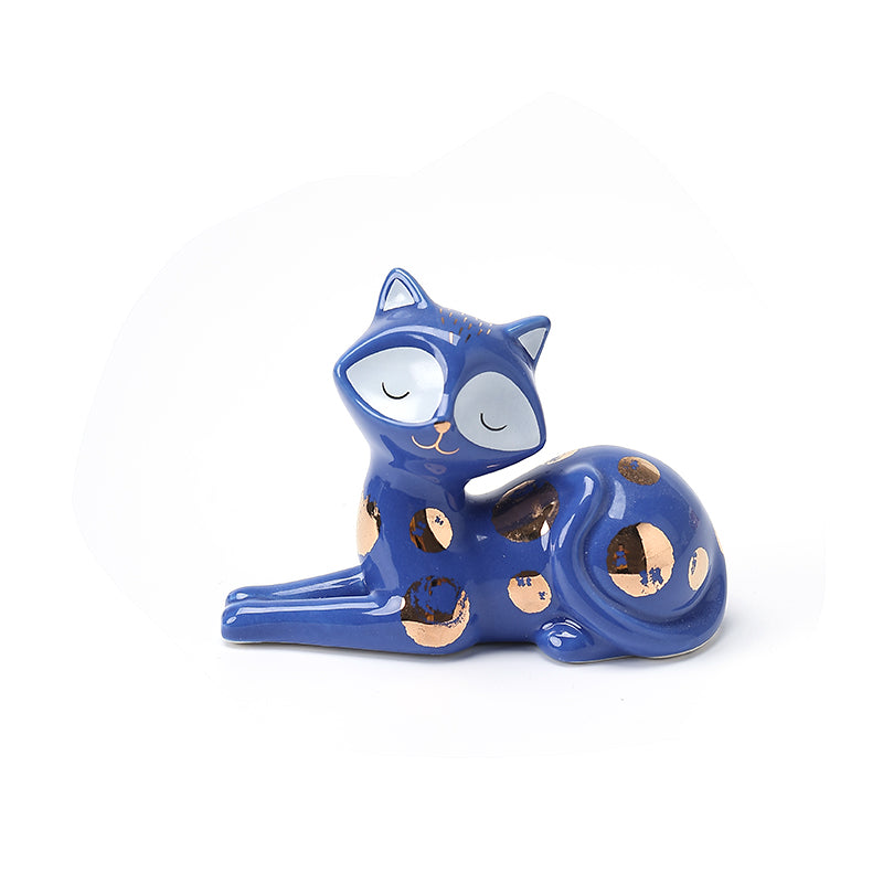 Home Decor Figurines  Ceramic  Small Cat Figurine Hand painted Ceramic cat figurine for Home Blue