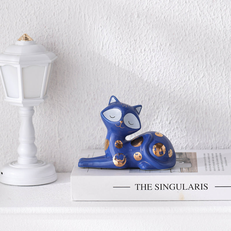 Home Decor Figurines  Ceramic  Small Cat Figurine Hand painted Ceramic cat figurine for Home Blue