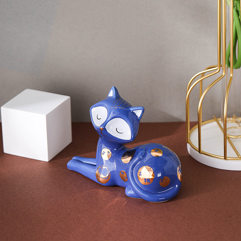Home Decor Figurines  Ceramic  Small Cat Figurine Hand painted Ceramic cat figurine for Home Blue