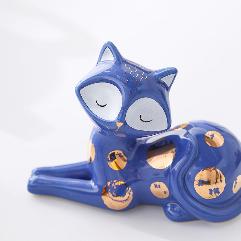 Home Decor Figurines  Ceramic  Small Cat Figurine Hand painted Ceramic cat figurine for Home Blue