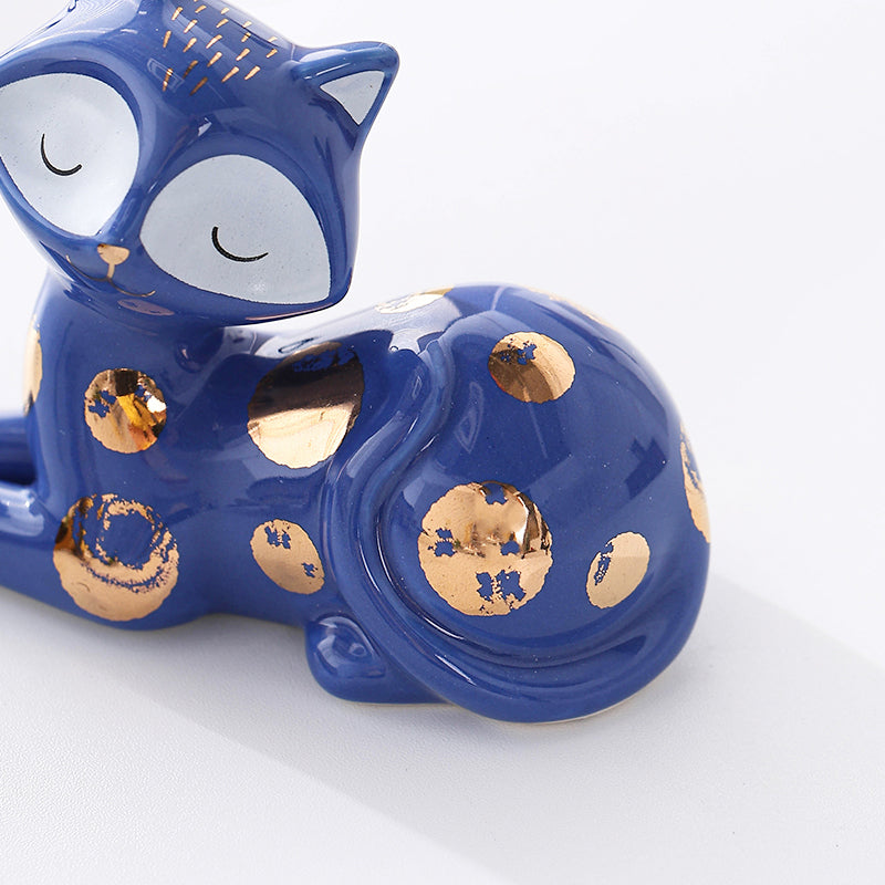 Home Decor Figurines  Ceramic  Small Cat Figurine Hand painted Ceramic cat figurine for Home Blue
