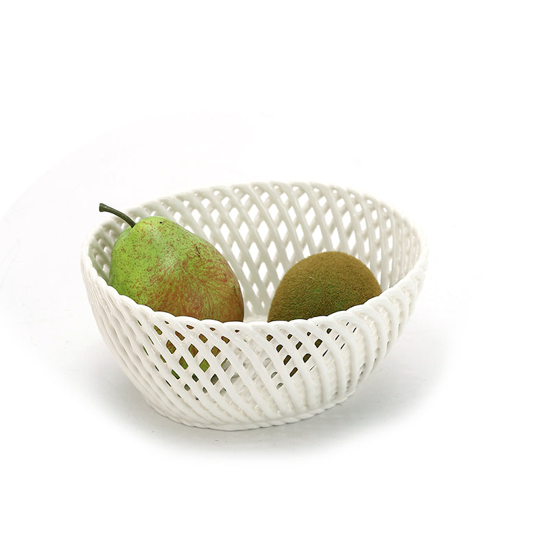 Hand-Woven White Fruit Ceramic Basket Lattice Hollow Grape or Banana or Apple Ceramic Basket