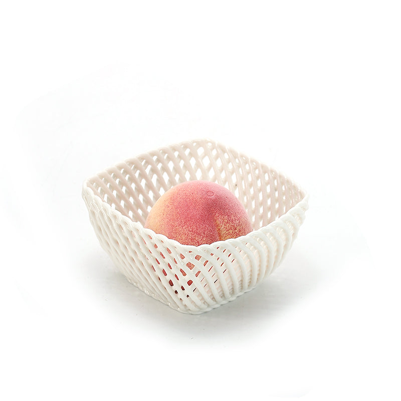 Hand-Woven White Fruit Ceramic Basket Lattice Hollow Grape or Banana or Apple Ceramic Basket