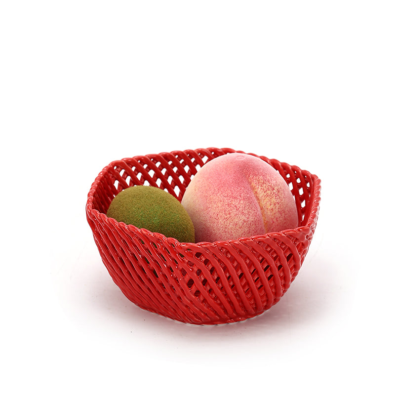 Ceramic woven fruit plate Ceramic Fruit Bowl for Kitchen Countertop, Large Fruit Basket for Dining Table Countertop, Woven Fruit Bowl for Home Decoration