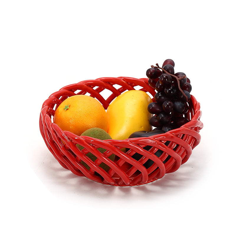 Ceramic woven fruit plate Ceramic Fruit Bowl for Kitchen Countertop, Large Fruit Basket for Dining Table Countertop, Woven Fruit Bowl for Home Decoration