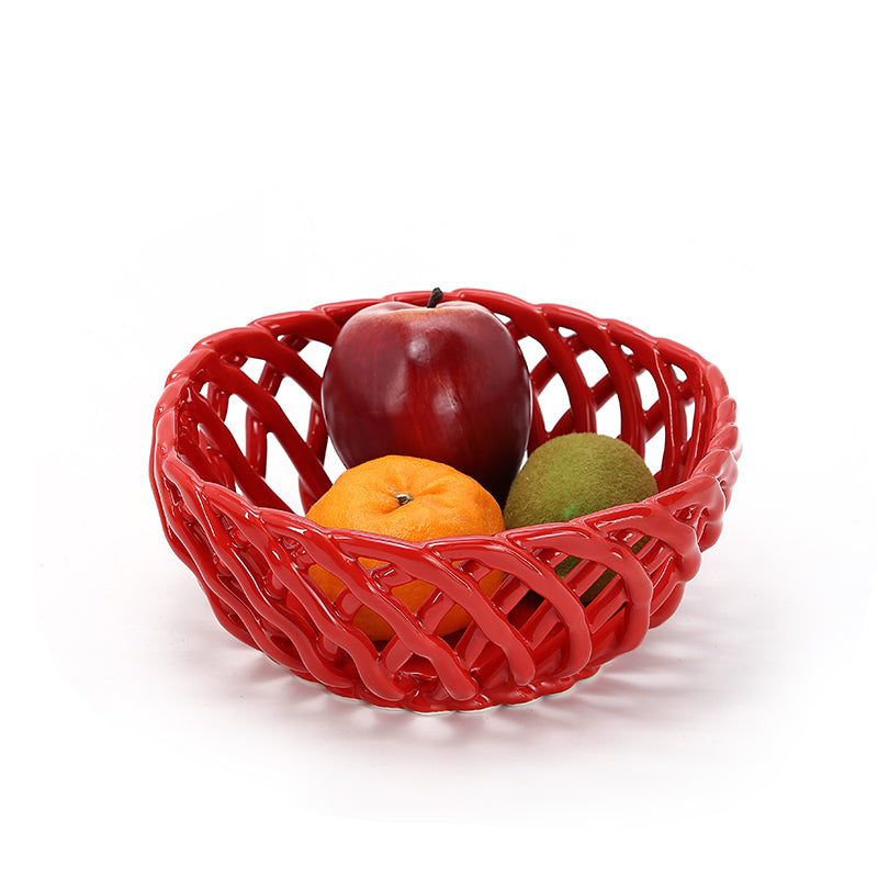 Ceramic woven fruit plate Ceramic Fruit Bowl for Kitchen Countertop, Large Fruit Basket for Dining Table Countertop, Woven Fruit Bowl for Home Decoration