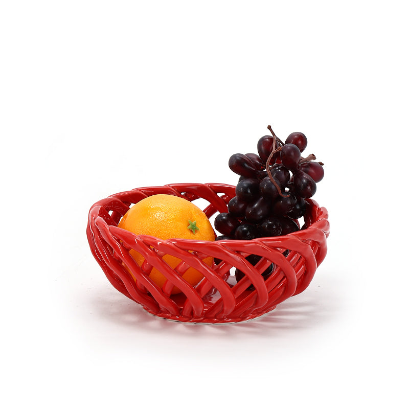 Ceramic woven fruit plate Ceramic Fruit Bowl for Kitchen Countertop, Large Fruit Basket for Dining Table Countertop, Woven Fruit Bowl for Home Decoration