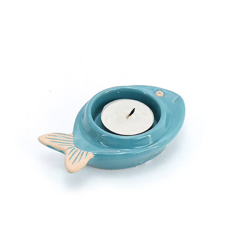 Ceramic Candle Holders Whale Nautical Candle Holders Decor: Set of 2 Hand-Painted Ocean Beach Themed Tealight Candle Holder Distressed, Rustic Coastal Home Decorations for Bathroom, Bedroom, Kitchen, Grey Blue