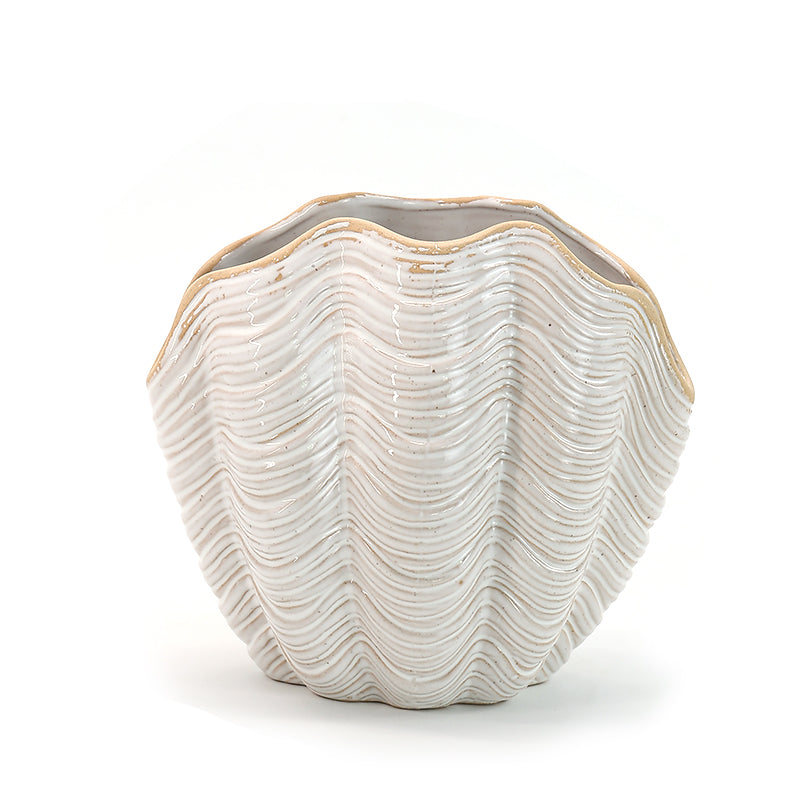 Modern Shell Ceramic Vase- Glossy Finish Decorative vase, Coral Boho Vase for Home Decor Aesthetic, Shelf Decor, Coffee Table, Entryway, Mantle