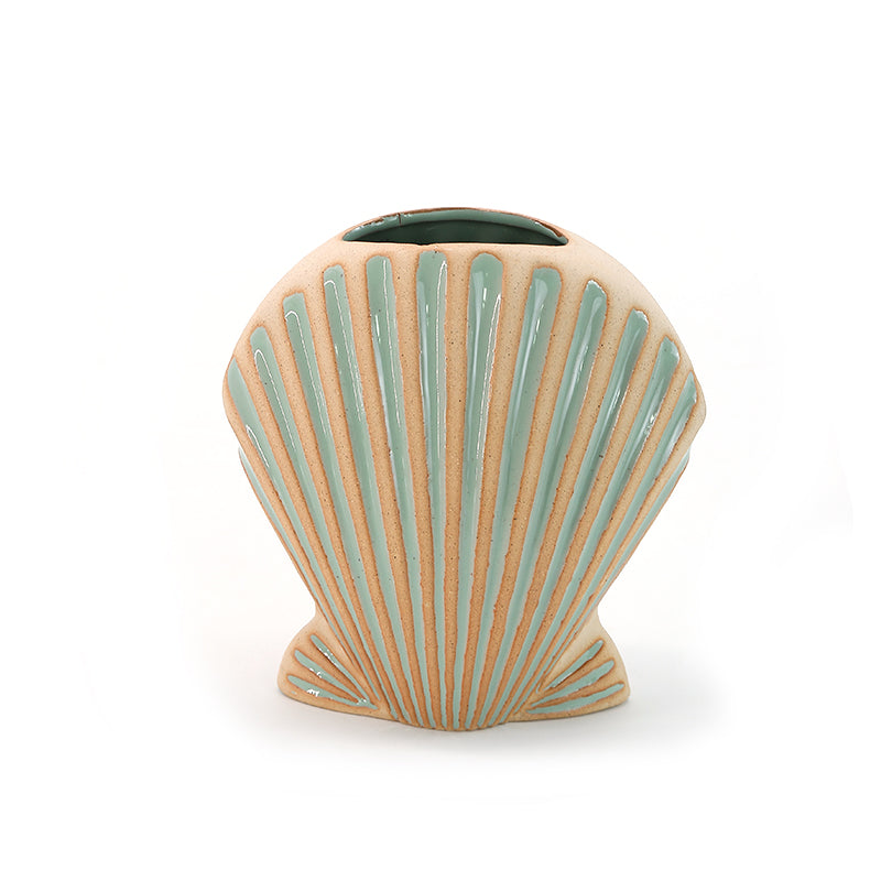 Modern Shell Ceramic Vase- Glossy Finish Decorative vase, Coral Boho Vase for Home Decor Aesthetic, Shelf Decor, Coffee Table, Entryway, Mantle