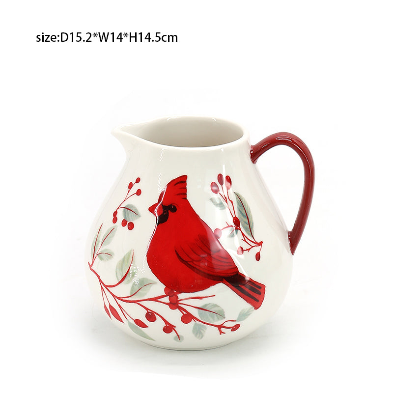 Red Bird Kitchenware Series Red Bird Ceramic Bowl  Cookie Candy Jar  Plate Tea Pot Mug  Custom Dinner Ware Set for Christmas  Festival Gifts Store