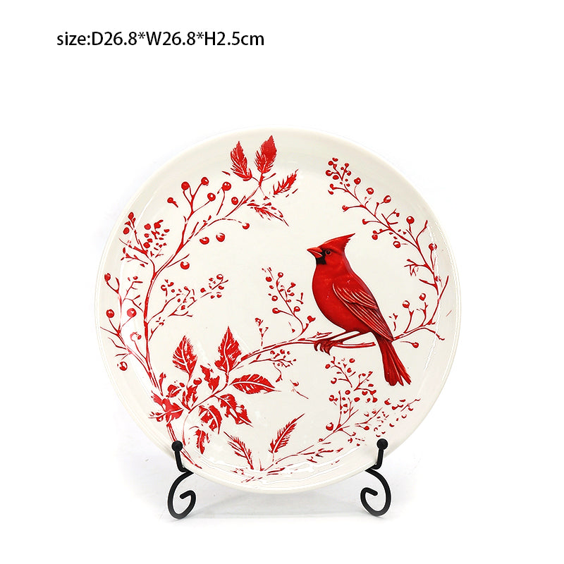 Red Bird Kitchenware Series Red Bird Ceramic Bowl  Cookie Candy Jar  Plate Tea Pot Mug  Custom Dinner Ware Set for Christmas  Festival Gifts Store