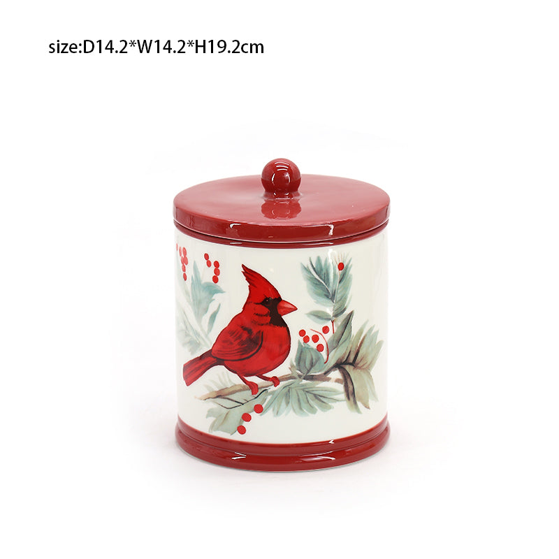 Red Bird Kitchenware Series Red Bird Ceramic Bowl  Cookie Candy Jar  Plate Tea Pot Mug  Custom Dinner Ware Set for Christmas  Festival Gifts Store