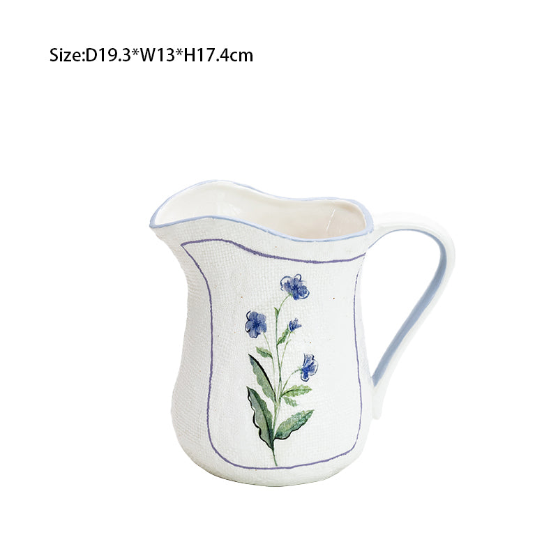 Ceramic Plate Bowl Tableware Fruit Salad Tableware Set Ins Retro Orchid Flower Purple Line Ceramic Tableware Set Creative Breakfast Dessert Salad Plate Water Mug