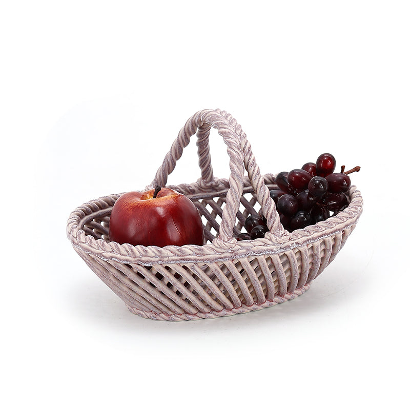 Handmade custom design fruit and vegetable basket woven ceramic storage basket for bread
