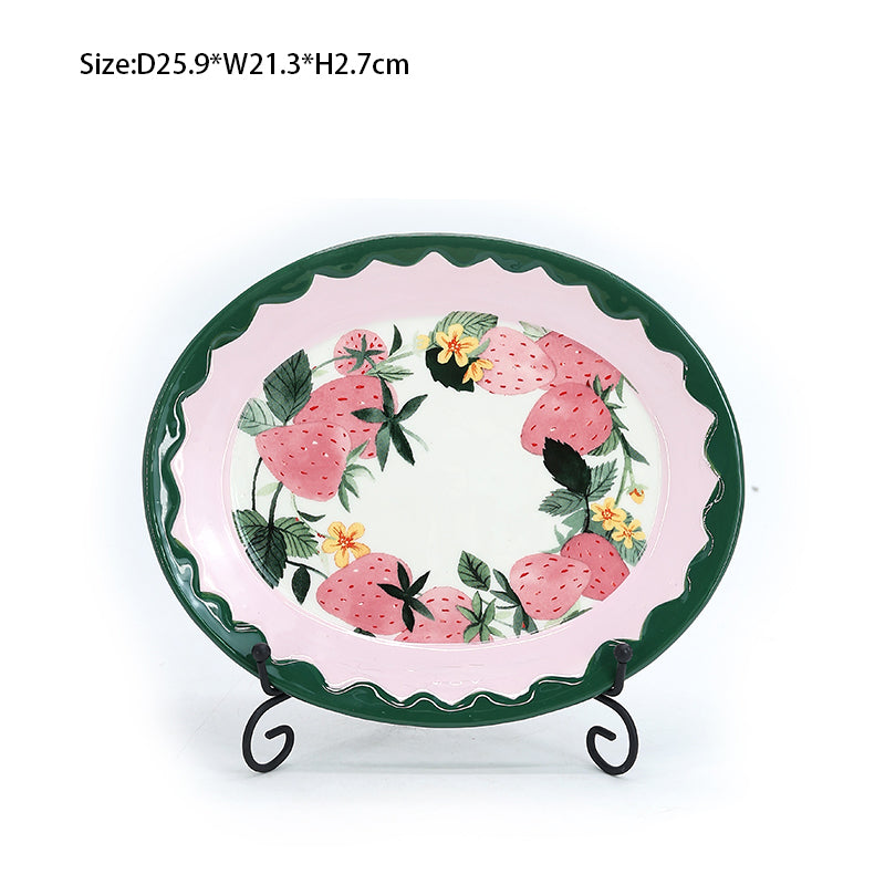 Retro Strawberry Pattern Ceramic Dinner Plate Steak Plate Salad Plate Dessert Plate