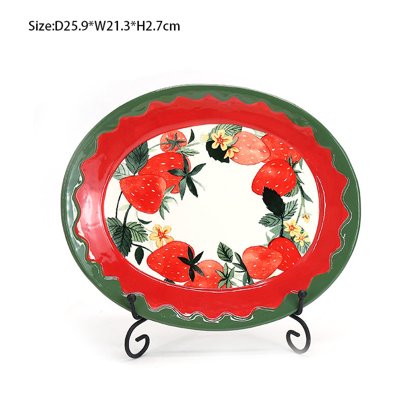 Retro Strawberry Pattern Ceramic Dinner Plate Steak Plate Salad Plate Dessert Plate