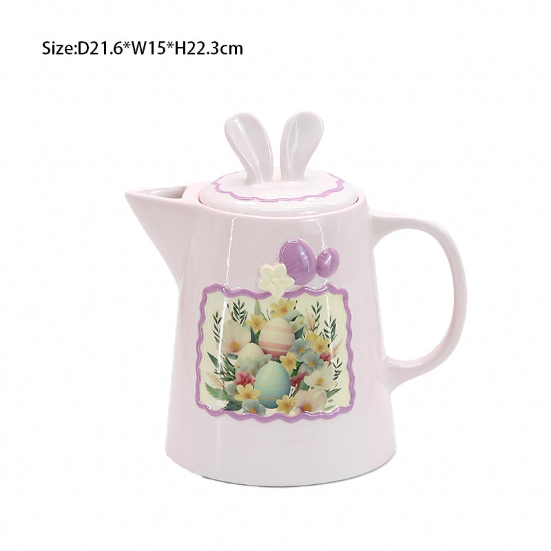 Fashion Style Cute Egg-shaped Embossed Rabbit Art Ceramic Plate Ceramic Plate Colourful Cartoon Latest Purple Rabbit Ceramic Tableware Set