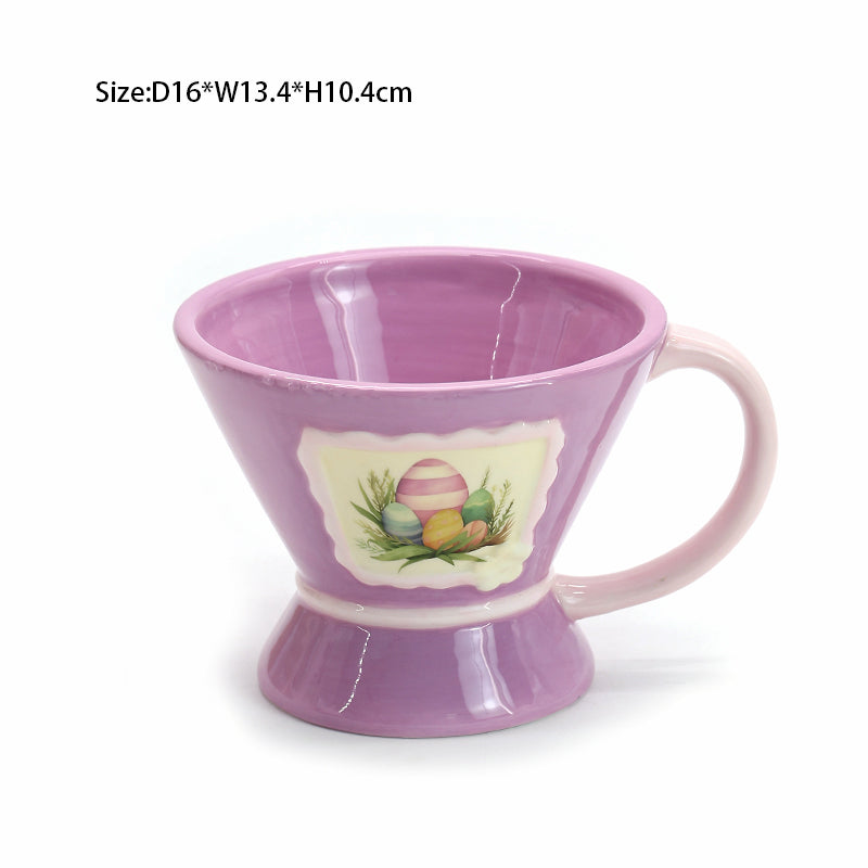 Fashion Style Cute Egg-shaped Embossed Rabbit Art Ceramic Plate Ceramic Plate Colourful Cartoon Latest Purple Rabbit Ceramic Tableware Set