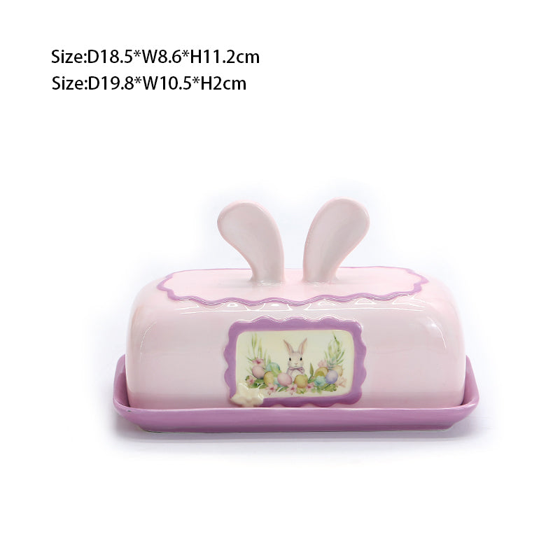 Fashion Style Cute Egg-shaped Embossed Rabbit Art Ceramic Plate Ceramic Plate Colourful Cartoon Latest Purple Rabbit Ceramic Tableware Set