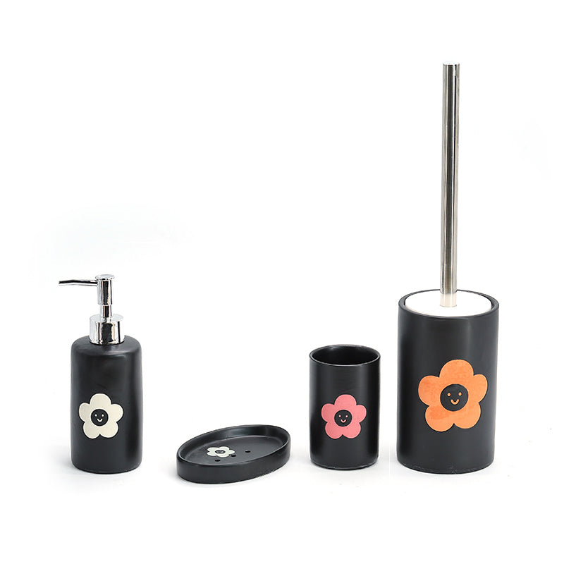 Modern European Style Black White Flower Matte Home Bathroom 4 Piece Set (Total 4 Pieces) Luxury Bathroom Products Hotel Supplies