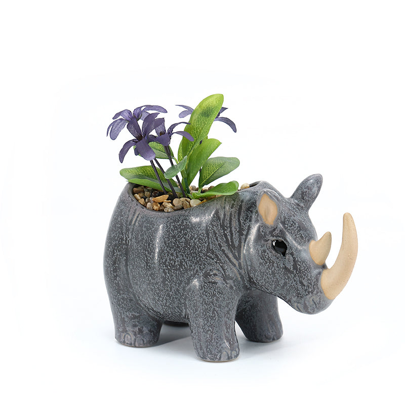 Rhino Plant Box Dark Mini Ceramic Planter Cute Animal Succulent Planter Decoration