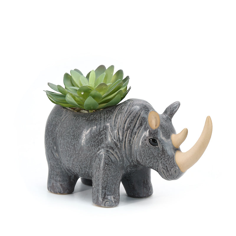 Rhino Plant Box Dark Mini Ceramic Planter Cute Animal Succulent Planter Decoration