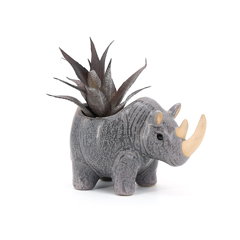 Rhino Plant Box Dark Mini Ceramic Planter Cute Animal Succulent Planter Decoration