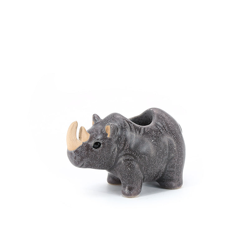Rhino Plant Box Dark Mini Ceramic Planter Cute Animal Succulent Planter Decoration