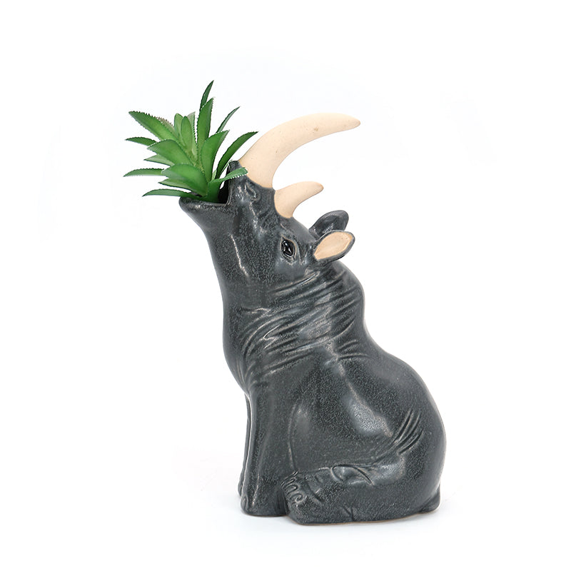 Rhino Plant Box Dark Mini Ceramic Planter Cute Animal Succulent Planter Decoration