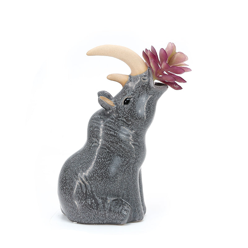 Rhino Plant Box Dark Mini Ceramic Planter Cute Animal Succulent Planter Decoration