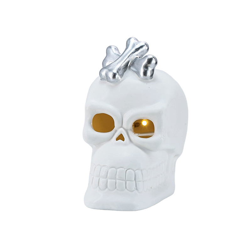 Halloween Ornaments Ceramic White Figurine Holiday Decoration Porcelain Desktop Statue LED Lights