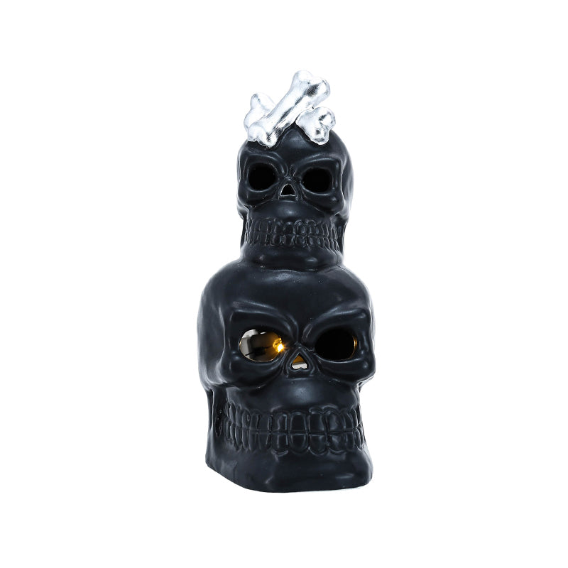 Halloween Ornaments Ceramic White Figurine Holiday Decoration Porcelain Desktop Statue LED Lights