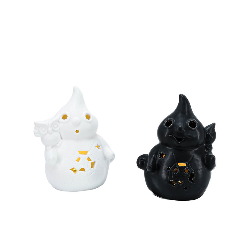 Halloween Ornaments Ceramic White Figurine Holiday Decoration Porcelain Desktop Statue LED Lights