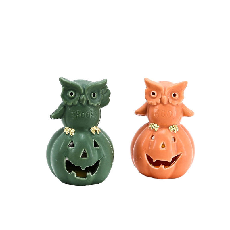 Halloween Ornaments Ceramic White Figurine Holiday Decoration Porcelain Desktop Statue LED Lights